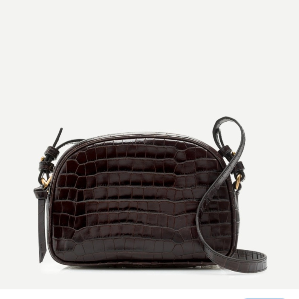 J. Crew Dark Brown Croc-Embossed Leather Crossbody Bag